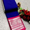 FANCY PLAIN SOFT SILK SAREES SILVAR  DESIGN BORDER  - ROYAL BLUE