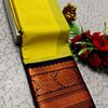FANCY PLAIN SOFT SILK SAREES COPPER DESIGN BORDER  -YELLOW