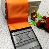 FANCY PLAIN SOFT SILK SAREES SILVAR DESIGN BORDER  - ORANGE