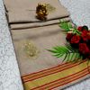 DIGITAL EMBROIDERY PRINTING COTTON SAREES - CREAM COLOR