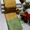 JYOTHIKA INSPIRED TRENDING  LINEN TISSUE TYPE  SILK SAREES WITH GREEN BORDER - GOLD