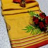 DIGITAL EMBROIDERY PRINTING COTTON SAREES - GOLD COLOUR (1)