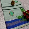 DIGITAL EMBROIDERY PRINTING COTTON SAREES - LIGHT SKY BLUE (7)
