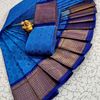Kayal Premium Soft Silk Saree rich blue body adorned with subtle checkered motifs and a striking contrast navy blue border  - BLUE COLOUR