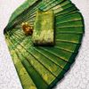 A "one gram gold trending tissue saree" typically refers to a saree made from a lightweight, sheer fabric known as tissue - DARK GREEN (1)