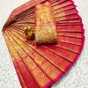 A "one gram gold trending tissue saree" typically refers to a saree made from a lightweight, sheer fabric known as tissue - DARK PINK (2)