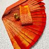A "one gram gold trending tissue saree" typically refers to a saree made from a lightweight, sheer fabric known as tissue - RED (3)