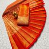 A "one gram gold trending tissue saree" typically refers to a saree made from a lightweight, sheer fabric known as tissue - RED (5)