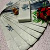 Kubera borderless elite bridal rapier fancy light weight silk type sarees function wear - IVORY COLOUR