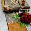 Elegant Floral Dola Silk Saree with Zari Border - CHOCOLATE COLOR