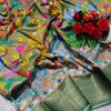Elegant Dola Silk Saree with Traditional Kalamkari Print - LIGHT OLIVE