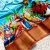 Elegant Dola Silk Saree with Traditional Kalamkari Print - LIGHT SKY BLUE