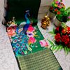 Elegant Dola Silk Saree with Traditional Kalamkari Print - BOTTLE GREEN