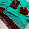 Fancy Stone Work Soft Silk Saree Full Same Color Border Contrast Color with blouse modern fancy item sarees - REXONA