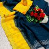 Fancy Stone Work Soft Silk Saree Full Same Color Border Contrast Color with blouse modern fancy item sarees - PEACKOK BLUE