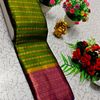 Narayani Cotton with Classic Zari Temple Border - OLIVE GREEN