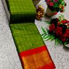 Traditional Checked Silk Saree Premium Design Border Zari Design - LITE GREEN