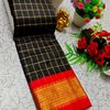 Traditional Checked Silk Saree Premium Design Border Zari Design - BLACK