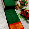 Traditional Plain Silk Saree Premium Design Border Zari Design - BOTTLE GREEN
