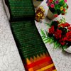 Narayani Cotton with Classic Zari Temple Border - BOTTLE GREEN (1)