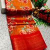 Fancy print office wear cotton sarees all over body flower design pattern design premium look lightweight comfortable wear - ORANGE N