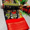 Fancy print office wear cotton sarees all over body kalamkari  pattern design premium look lightweight comfortable wear - BLACK (1)