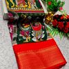 Fancy print office wear cotton sarees all over body kalamkari  pattern design premium look lightweight comfortable wear - BOTTLE GREEN (1)