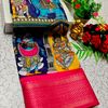 Fancy print office wear cotton sarees all over body kalamkari  pattern design premium look lightweight comfortable wear - R BLUE