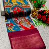 Fancy print office wear cotton sarees all over body kalamkari  pattern design premium look lightweight comfortable wear - BLUE SHADE