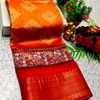 Fancy print office wear cotton sarees all over body diamond pattern design premium look lightweight comfortable wear - ORANGE