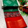 Fancy print office wear cotton sarees all over body diamond pattern design premium look lightweight comfortable wear - GREEN