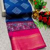 Fancy print office wear cotton sarees all over body diamond pattern design premium look lightweight comfortable wear - PEACKOK BLUE
