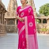 Traditional linen cotton saree comfort meets traditional flower design - PINK