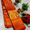 Bridal silk gold silvar and copper zari weave and wedding art silk suba muhurtha pattu sarees - TOMATO COLOUR