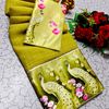 GEORGETTE FANCY SOFT SILK SAREES WITH BLOUSE  PEACOCK DESIGN MODERN FANCY ITEM SAREES - LEMON GREEN N