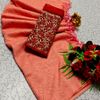 Soft Net Saree with Shimmering Weave and Designer Work Blouse - LITE PEACH (4)