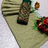 Soft Net Saree with Shimmering Weave and Designer Work Blouse - LIGHT GREEN (5)