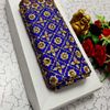 Luxurious heavy work blouse fabric with floral goldwork jaal border - ROYAL BLUE