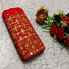 Luxurious heavy work blouse fabric with floral goldwork jaal border - RED (1)