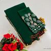 GEORGETTE FANCY SOFT SILK SAREES WITH BLOUSE MODERN FANCY ITEM SAREES - BOTTLE GREEN (5)