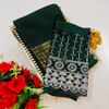 GEORGETTE FANCY SOFT SILK SAREES WITH BLOUSE MODERN FANCY ITEM SAREES - BOTTLE GREEN (9)
