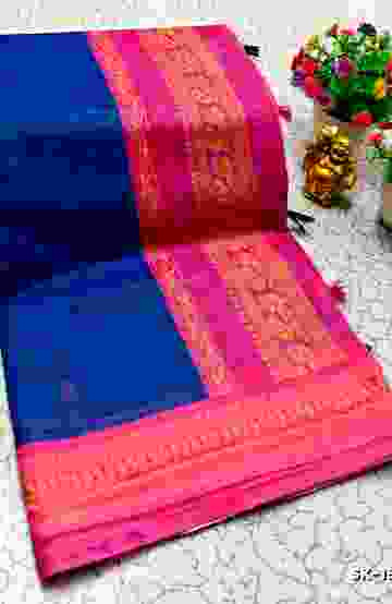 DIGITAL PRINTING KALIYANI LINEN COTTON SAREES - NAVY COLOUR