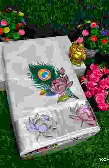 TRENDING KERALA SPECIAL FULL WORK EMBOSSED DIGITAL PRINTING TISSUE SAREE COLLECTIONS - WHITE (8)