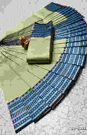 KUBERA ELITE  BRIDAL RAPIER FANCY  LIGHT WEIGHT SILK TYPE SAREES - PESTA GREEN (2)
