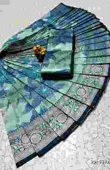 KUBERA ELITE  BRIDAL RAPIER FANCY  LIGHT WEIGHT SILK TYPE SAREES - BULE (2)