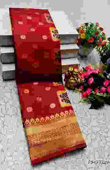 MODERN FANCY SOFT SILK SAREES WITH BUTTA DESIGN - LIGHT ORANGE (1)