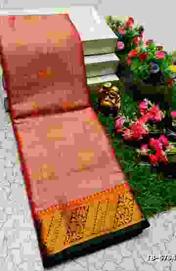 KANCHIPURAM TISSUE TRENDING DESIGN FANCY DHARMAVARAM SILK SAREES - PURPLE - ORANGE N