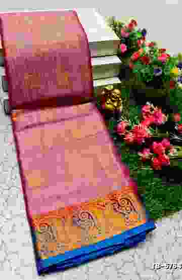 KANCHIPURAM TISSUE TRENDING DESIGN FANCY DHARMAVARAM SILK SAREES - PURPLE - BABY PINK