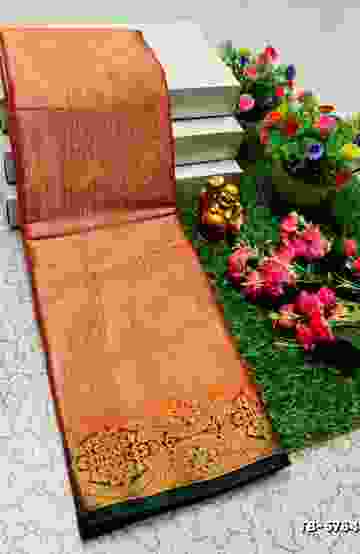 KANCHIPURAM TISSUE TRENDING DESIGN FANCY DHARMAVARAM SILK SAREES - PURPLE - LIGHT ORANGE