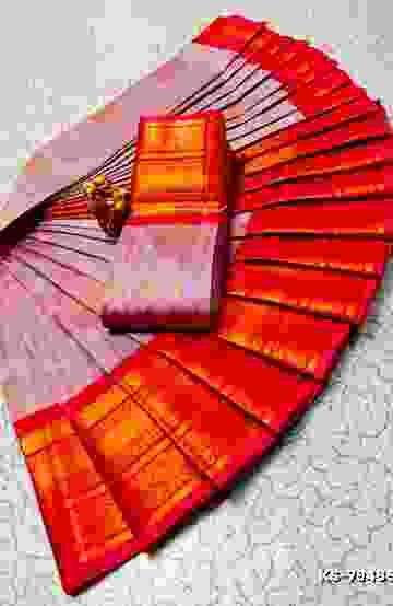 FANCY PLAIN COTTON  SOFT SILK SAREES - LIGHT ORANGE